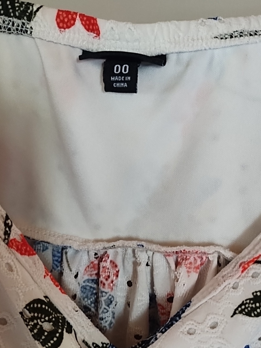 Floral Eyelet Spaghetti Strap Tank Top - White with Blue & Red Flowers - Picture 4 of 4